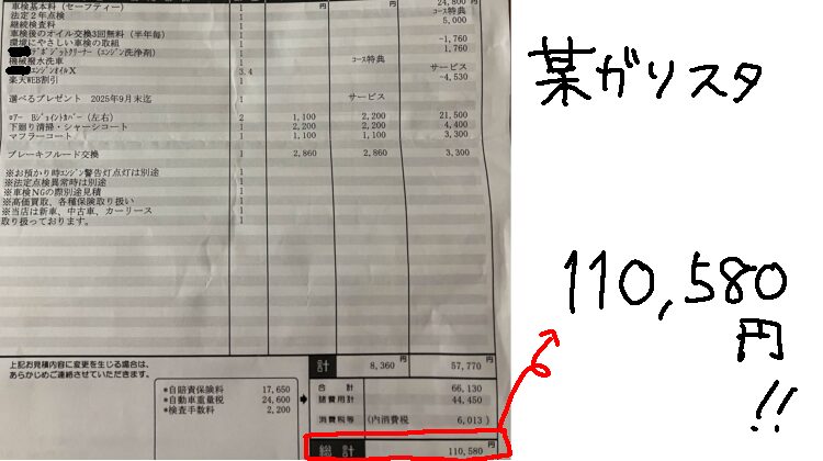 某ガソスタ110,580円